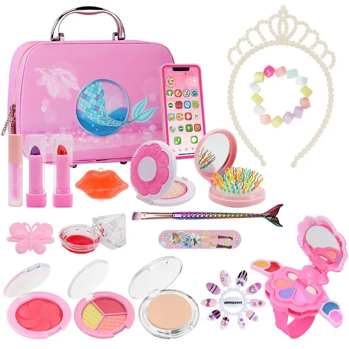Portable Handheld Children Toys Non-Toxic Cosmetics Safe Gifts Interactive Kids Pretend Play Beauty Set Children Make Up Toys