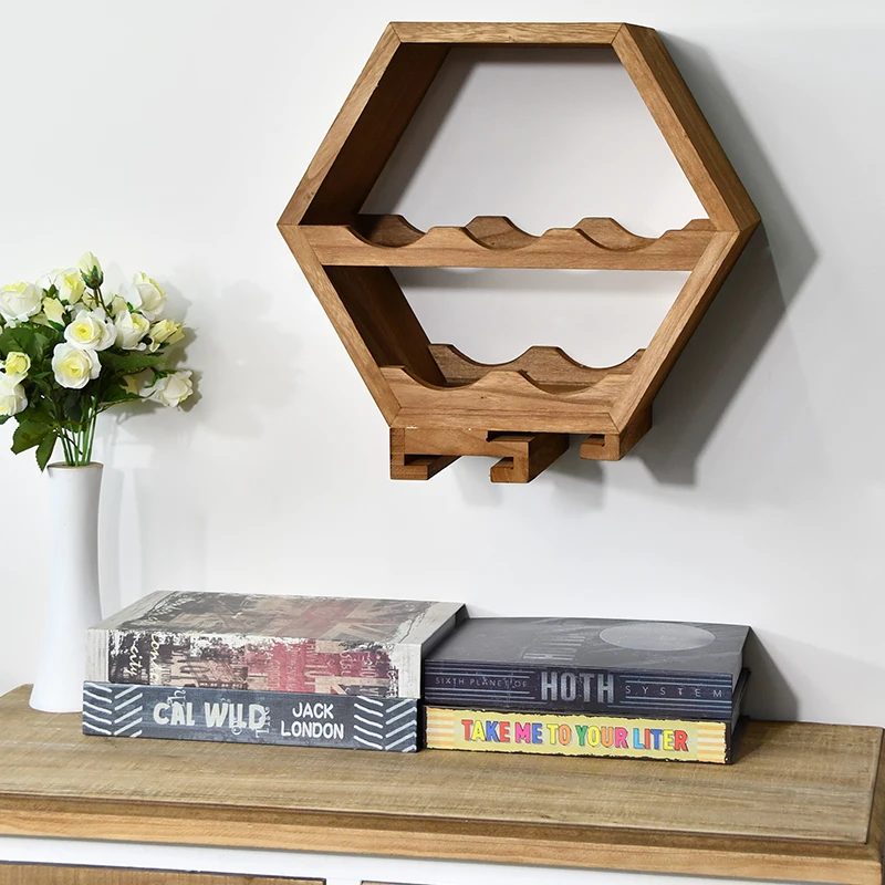 wood Wine  Gift Honeycomb Hexagon Modern Geometric  glass bottle Racks wall