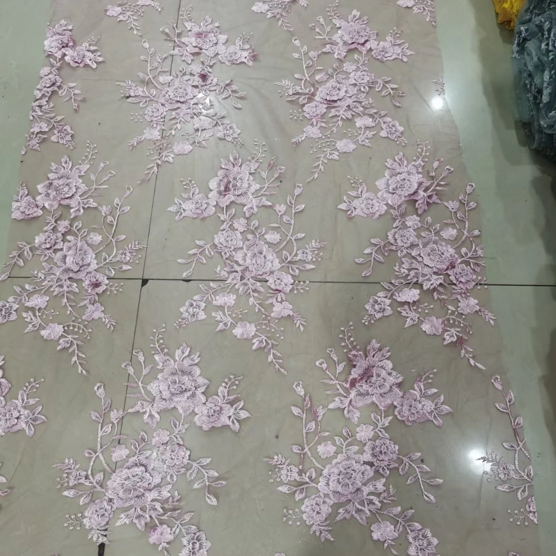 Hot selling big quantity cheap 100% polyester fabric mesh embroidered stock fabric from shaoxing telas de china