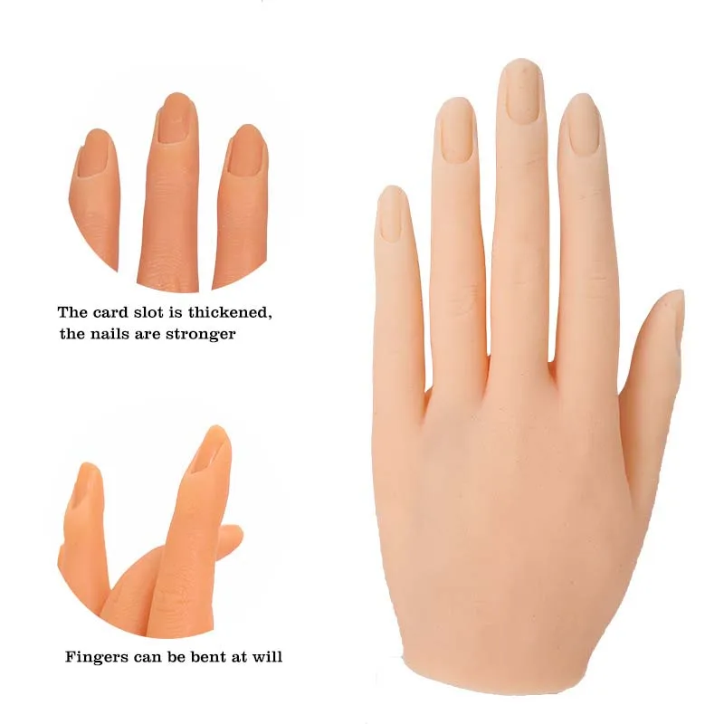 Top Quality Silicone Hand For Nails Manicure Training Finger Trainer Soft False Nail Practice Hand Model
