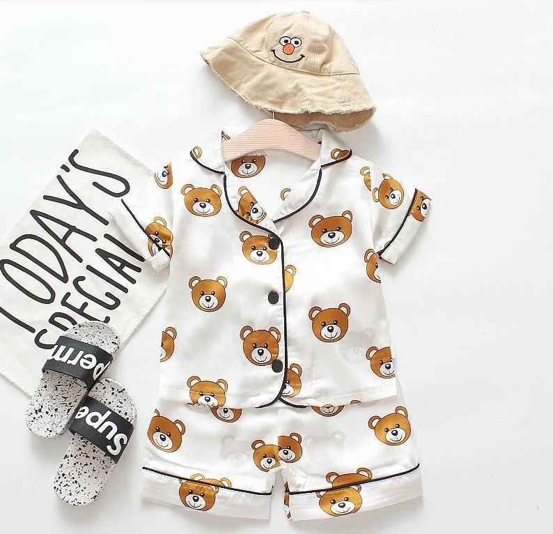 
2021 Factory Price Custom Baby Girls Short Sleeve Sleepwear Cartoon Print Pajamas 2 Sets 