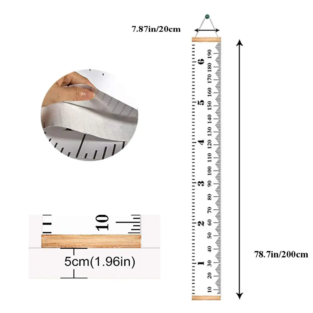 Growth Charts Height Growth Chart Ruler Removable Canvas Wall Hanging Measurement Chart Wood Gift Box for Kids Accurate Baby 50
