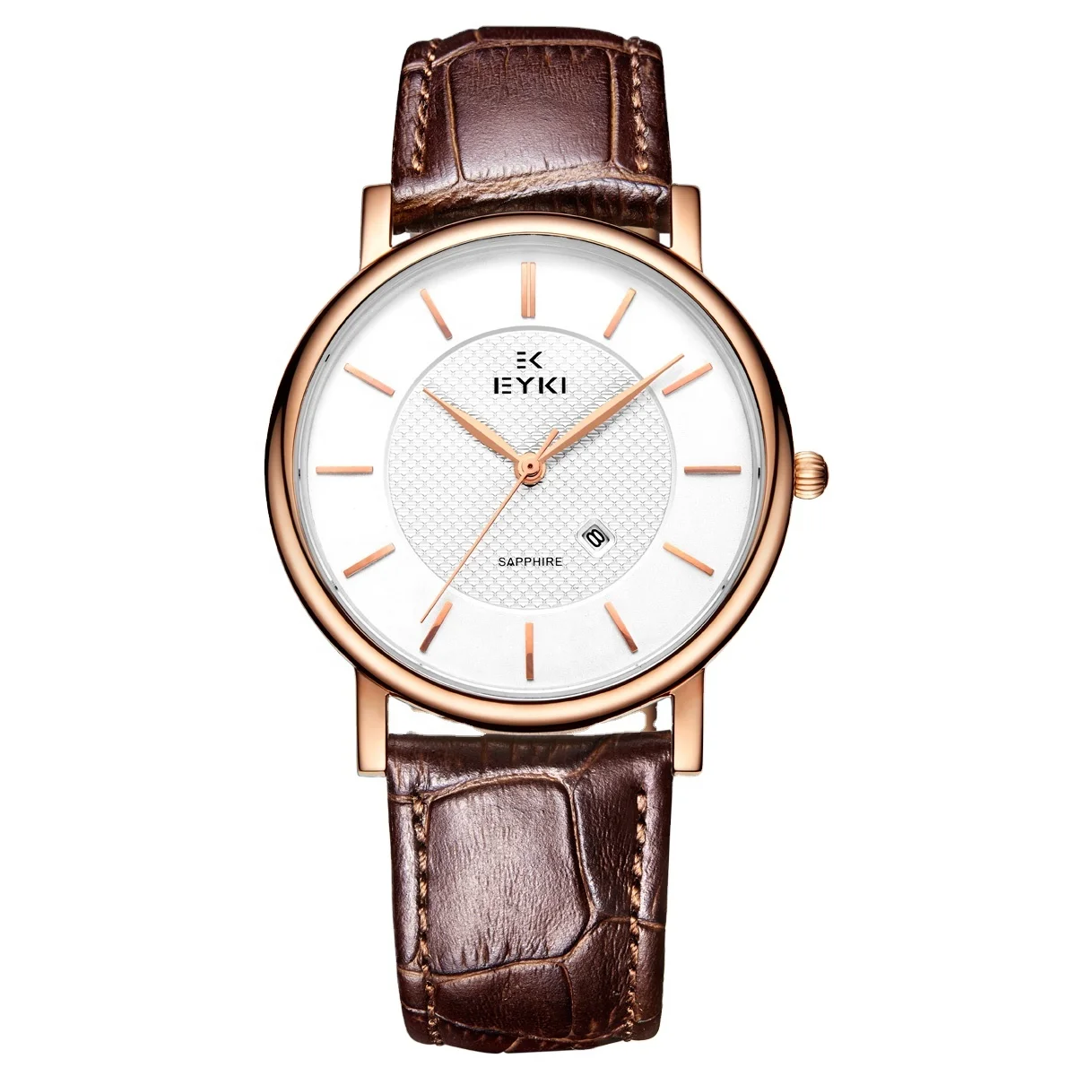 Vintage OEM Stainless Steel Luxury  Simple round Case Watch for Men Leather Wrist Quartz Watch