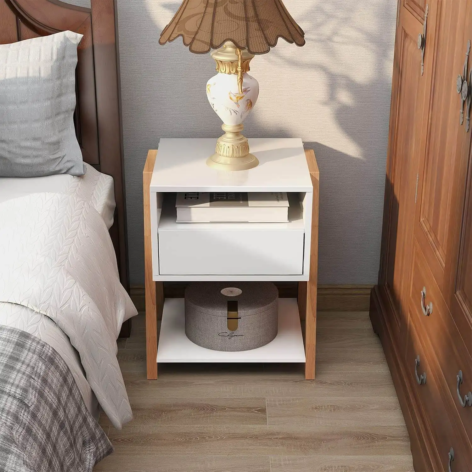 US warehouse drop shipment available easy to built modern nightstands with single drawer stackable wooden side table