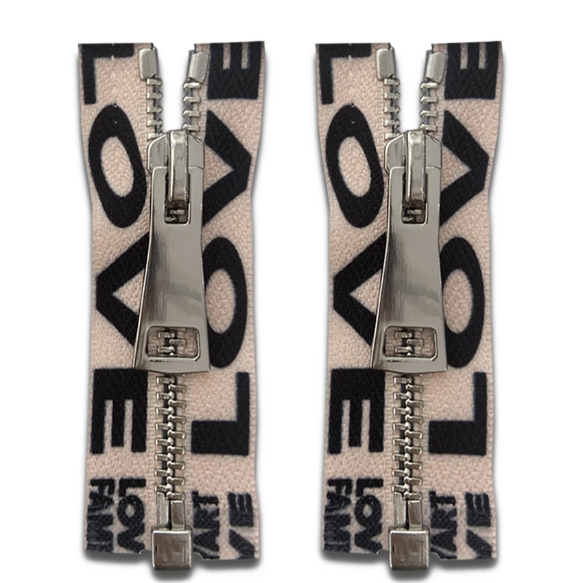 Customized Printing Pattern 5# Trouser Zipper Open-end Denim Tape White Gold Y Teeth Metal Zippers