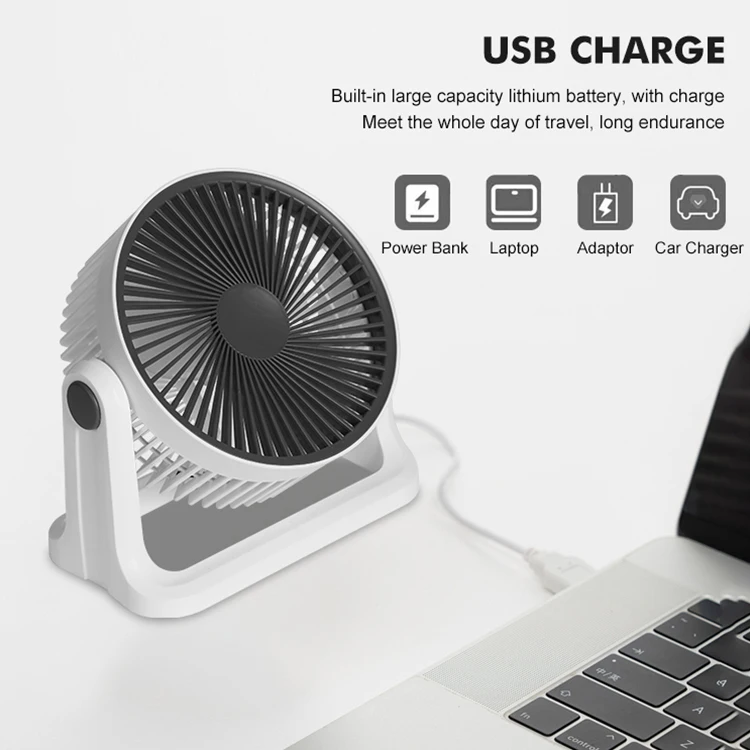 Factory Direct Sales Outdoor Small USB Charging Fan With 3 ABS Blades Bedroom Ultra Quiet Electric Desk Fan