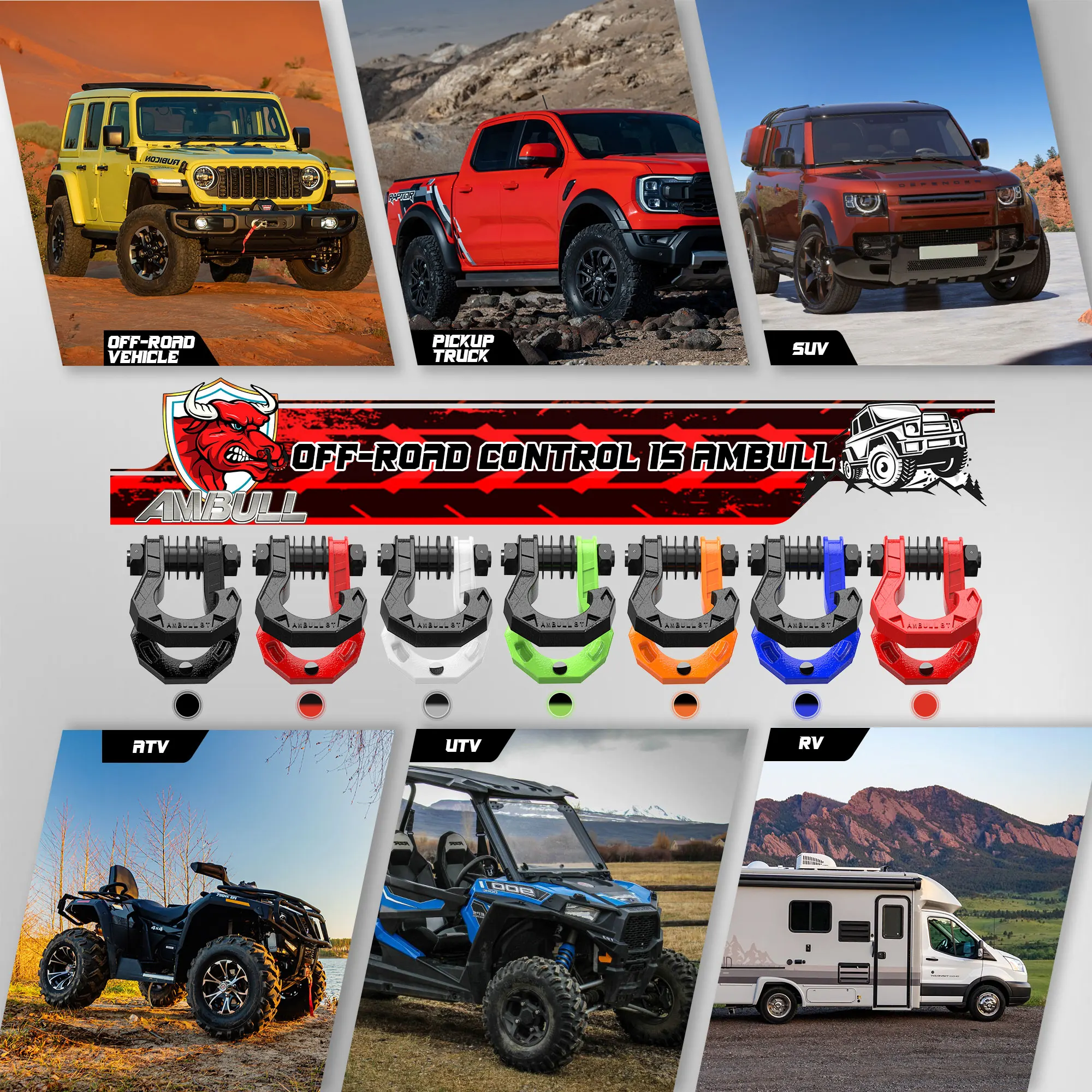 Ambull 4x4 Off-Road Accessories Connect Tow Strap Or Winch Rope Bumper 2-Inch Shackle Tow Hook Hitch Receiver Fits
