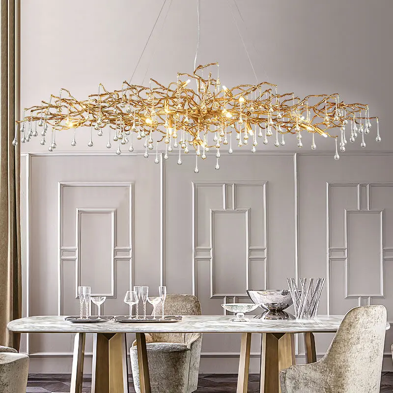 Modern Low Ceiling Long Shape Crystal Chandelier Glass Contemporary Energy Saving Hand Blown Glass Chandelier