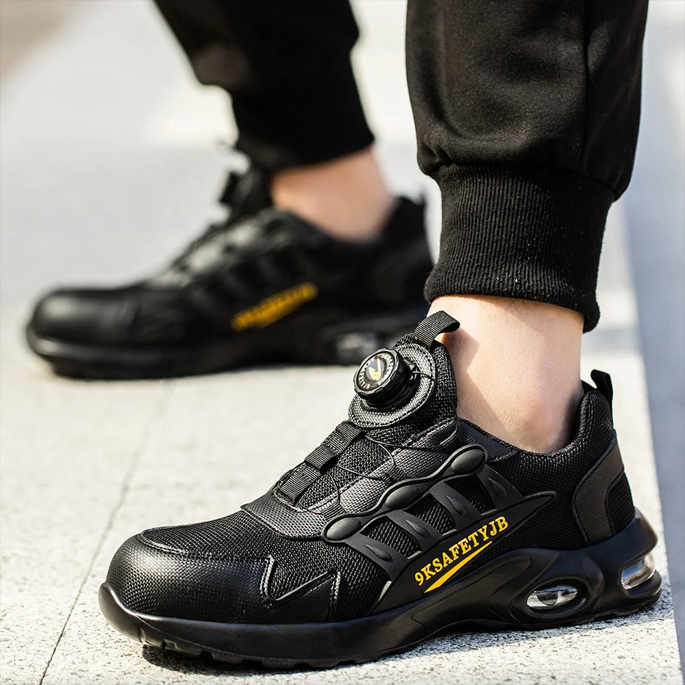 Custom Logo Rotated Button Men Work Shoes S3 Anti-Smashing Safety Sport Shoes Steel Toe Work Sneaker Protective Protection Shoe