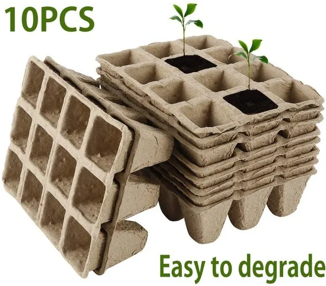 Biodegradable Recycle 12 cavity Tray Square Site Seeding Planter Potting Seeds Starter Grow Flower Plant Nursery Trays