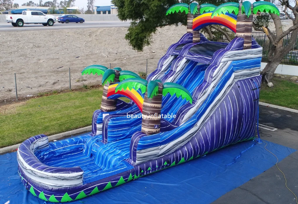 purple palm tree  waterslide pool commercial inflatable water slide  for party business
