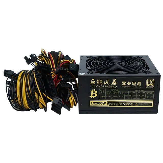 2000W Rated PC Power Supply 2400W PSU Computer 8 GPU Server for ATX Rendering Equipment 8PIN 80 Plus LX2000W