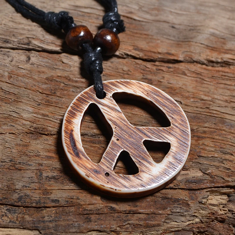 FX023 Peace symbol necklace men pendant personalized Choker Retro Jewelry Tribal style Imitation Yak Bone necklace Amulet Gift