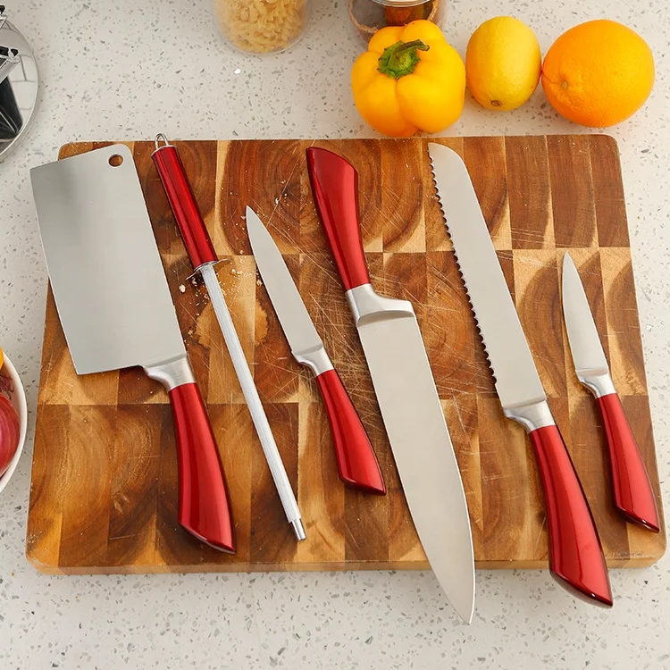 Red Steel Stainless Steel Cookware Butcher Knife Set Kitchen Chef Knife Dinnerware Themed Thread Cutting Tool Made in China