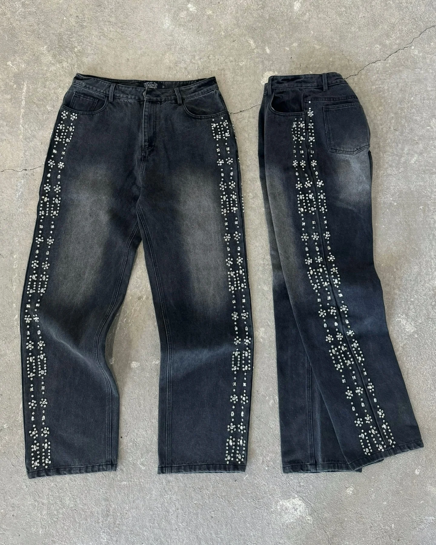 Salati Wholesale Boot Cut Wash Ripped Wide Leg Straight Distressed Flared Rhinestone Cargo Denim Jeans Pant Baggy Men Jeans