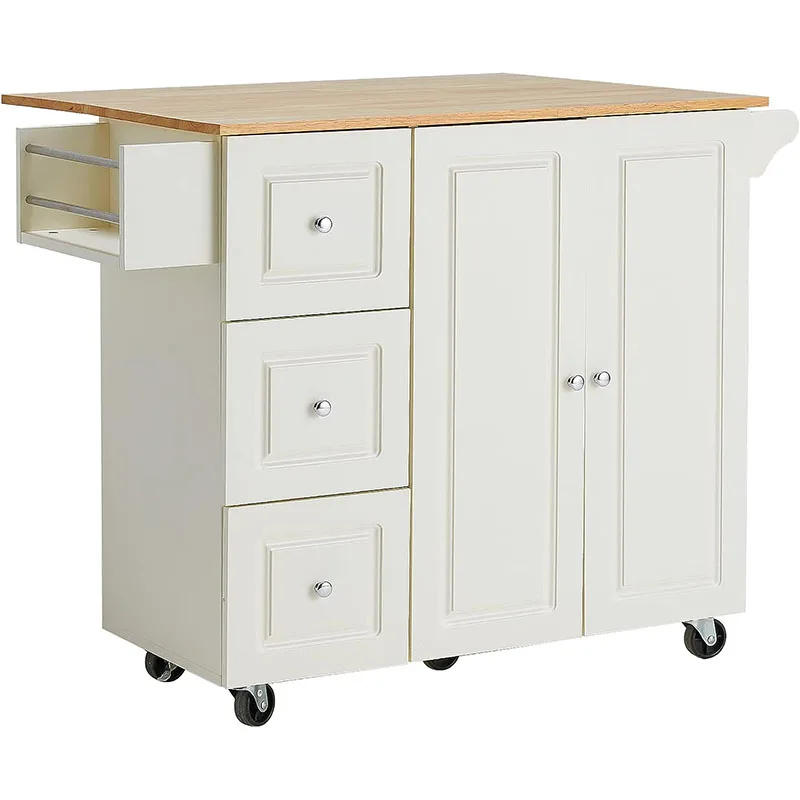 Customize Rubber Wood Top Vegetable Movable Kitchen Island Trolley Cart Furniture With Towel Rack