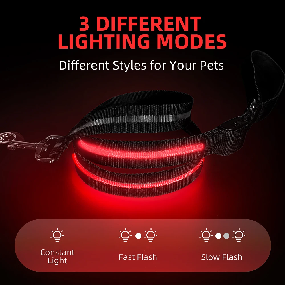 Professional Luminous Pet Product Manufacturer LED Light Up Dog Leash Safety Glow in The Dark Dog Lead Strap for Night Walking