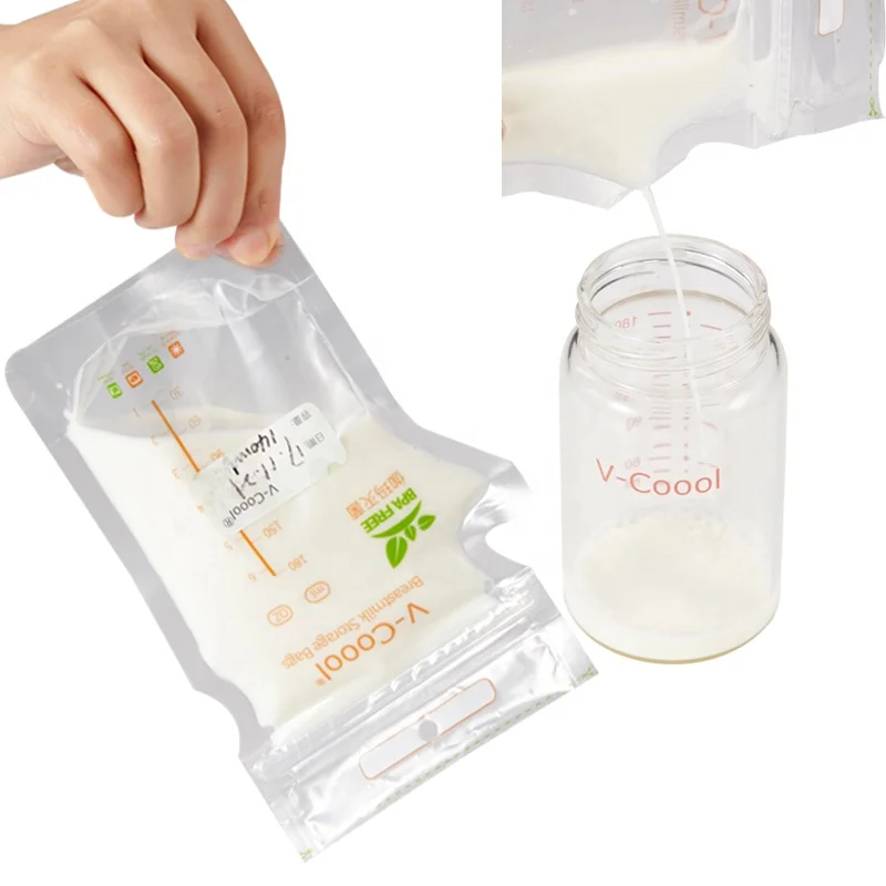 
V-Coool Wholesale BPA Free freezer safe zip lock self-standing up breast milk storage bag for breast feeding 