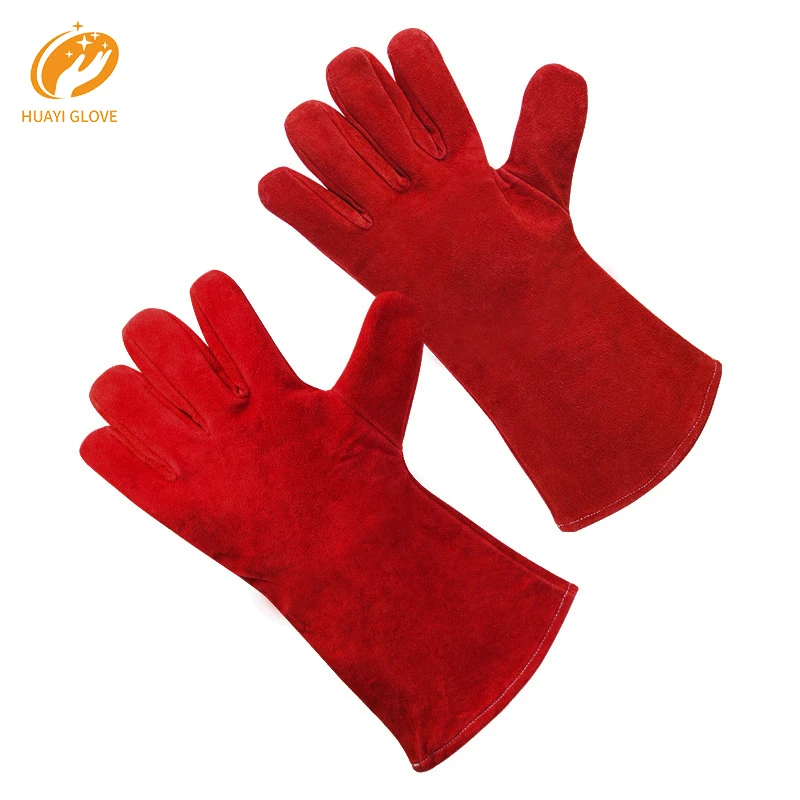 Wholesale Gloves 	 red welding gloves Heat Resistant Long Hand Leather Tig Welding Gloves for Welder Workers