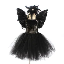 Halloween Black Swan Dress Girl Dance Performance Tutu Skirt Little Devil Cosplay Costume