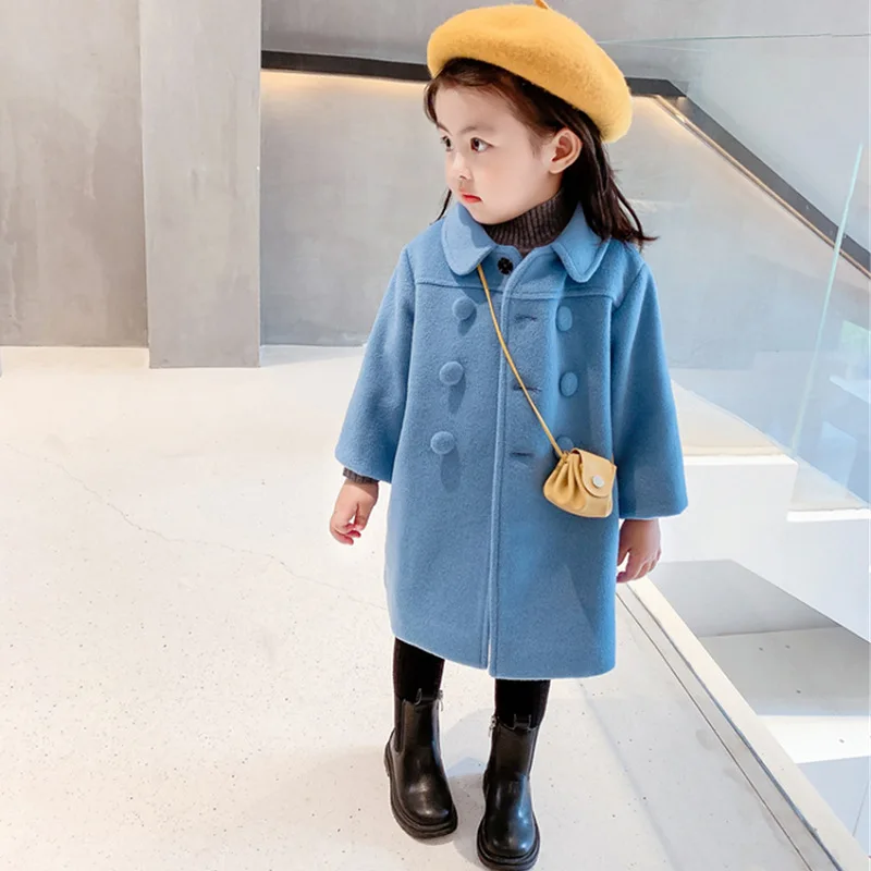 Hot-selling 2021 winter new girl coat double-breasted temperament woolen coat quilted padded top