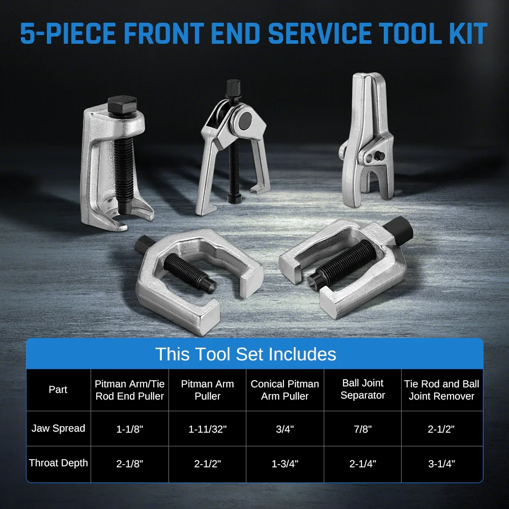 5pc Front End Service Tool Set Ball Joint Separator Tie Rod Remover Pitman Arm Puller Hand Tool Sets