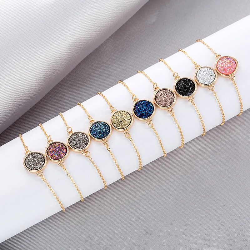 Dainty 10 Color Personalized Gold Plated Ladies Druzy Quartz Designer Charms For Bracelets & Bangles Adjust Jewelry Women