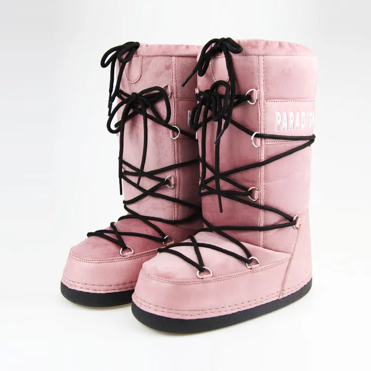 Женские ботильоны на высоких каблуках и мокром снеге, зимние ботинки на шнуровке; Ботинки с анти-скольжения пространство обувь сапоги-луноходы