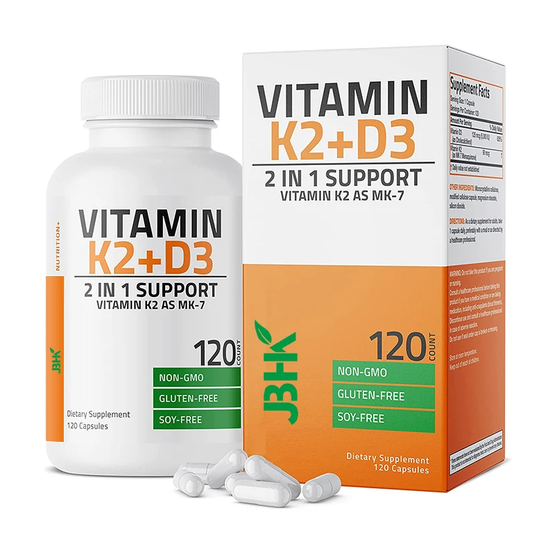 OEM Private Label Vegan Immune Support And Bone & Teeth Supplement Organic 10000iu Vitamin D3 K2 Capsules