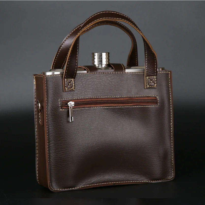 18oz 500ml large stainless steel hip flask with leather pouch