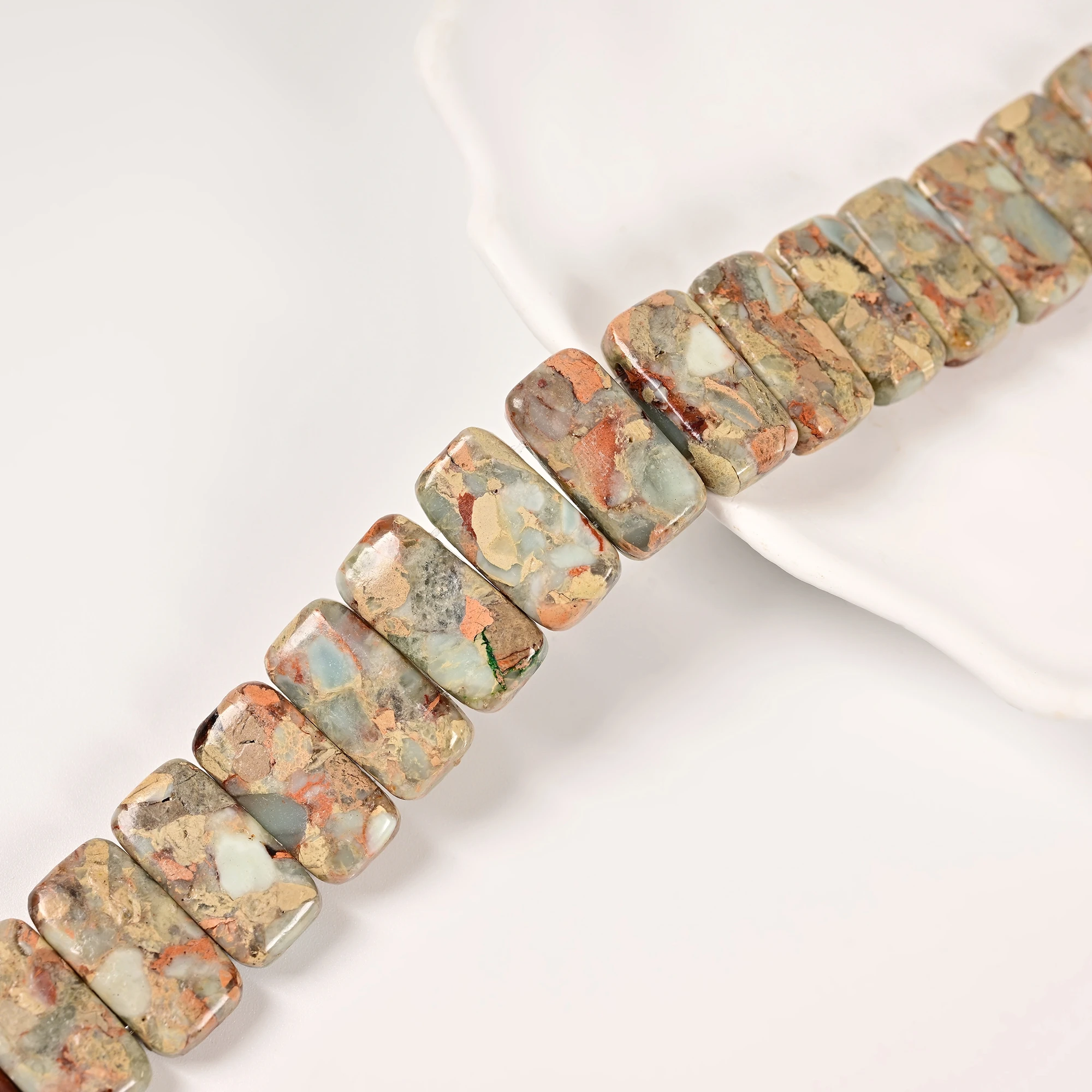 Bulk Black Color Red Creek Picture Aqua Terra Jasper Double Drill Rectangle Bangle Diy Beads for Bracelet Jewelry Making