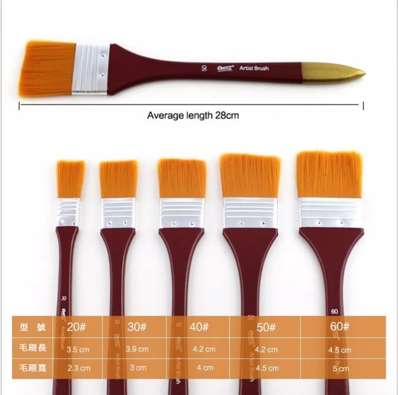 Hot sale paint brush set high quality nylon flat brush professional oil painting brush