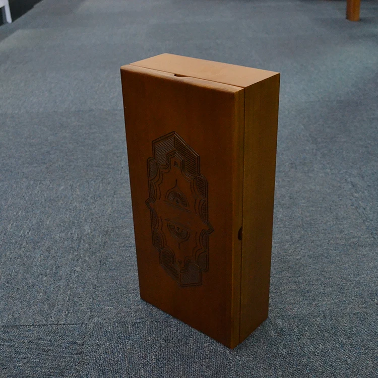 Cylindrical Brown Logo Wooden Storage Box For Wine
