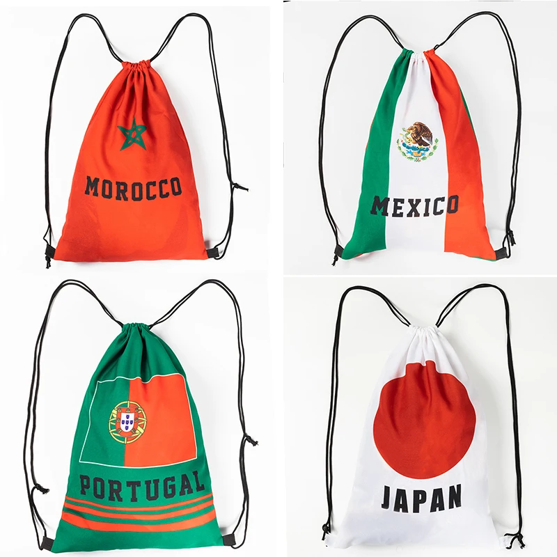 2022 Qatar World Cup Football Top 32 Countries Fan Accessories Souvenir Fan Backpack Nation Cheering Drawstring Pocket