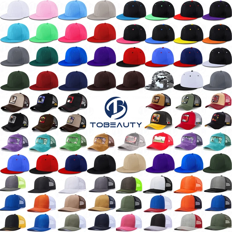 Wholesale Custom Design Adjustable Black Flat Brim Bill 5 6 Panel Hip Hop Gorros Men Unisex Flat Brimmed Snapback Cap Hat