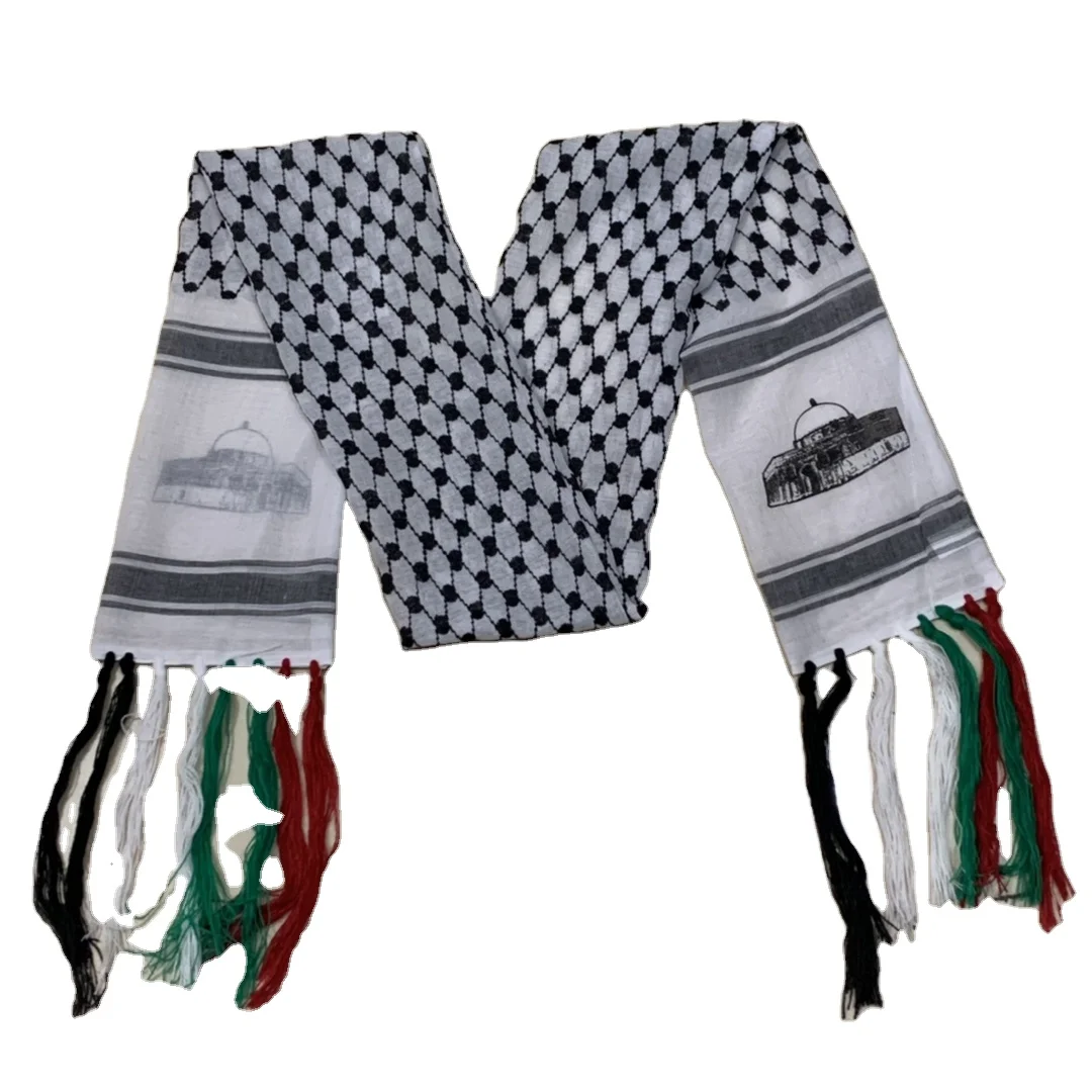 Palestine Flag Custom Scarf National Day 14*116cm Scarf Jacquard Soft Palestinian Flag Hijab For Muslim Shemagh Keffiyeh