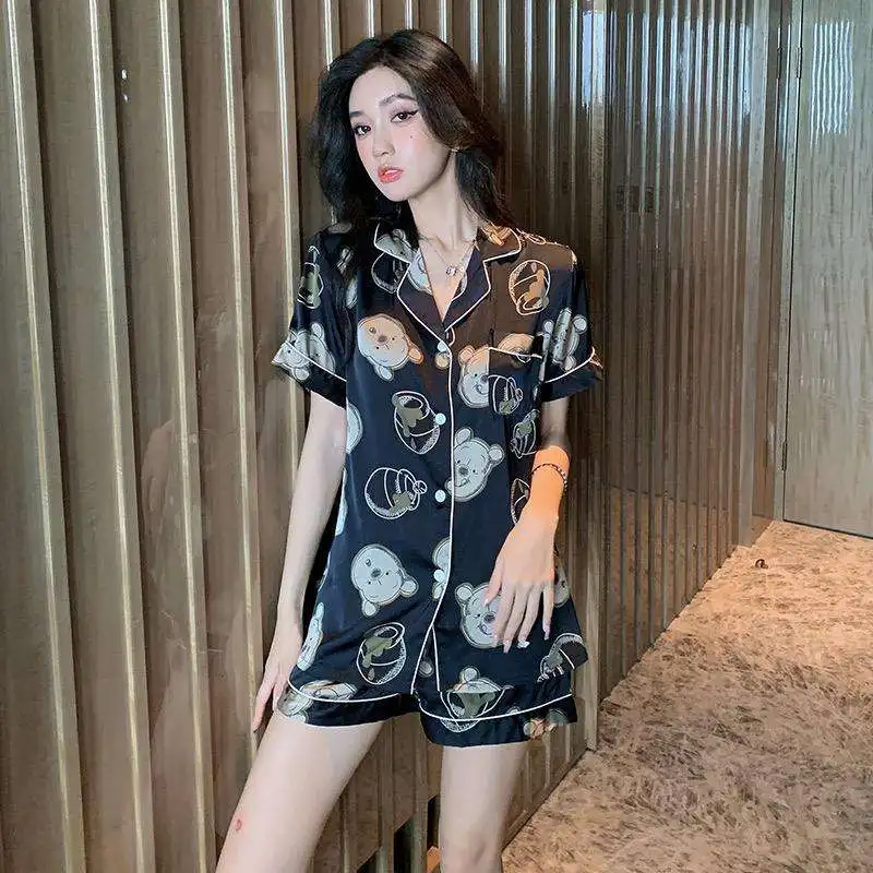 Hot Sale Women Girls Sling Cotton Two Piece Pajamas Plus Size Solid Sleepwear for Summer Pajama Set Shorts Print Pattern Waffle