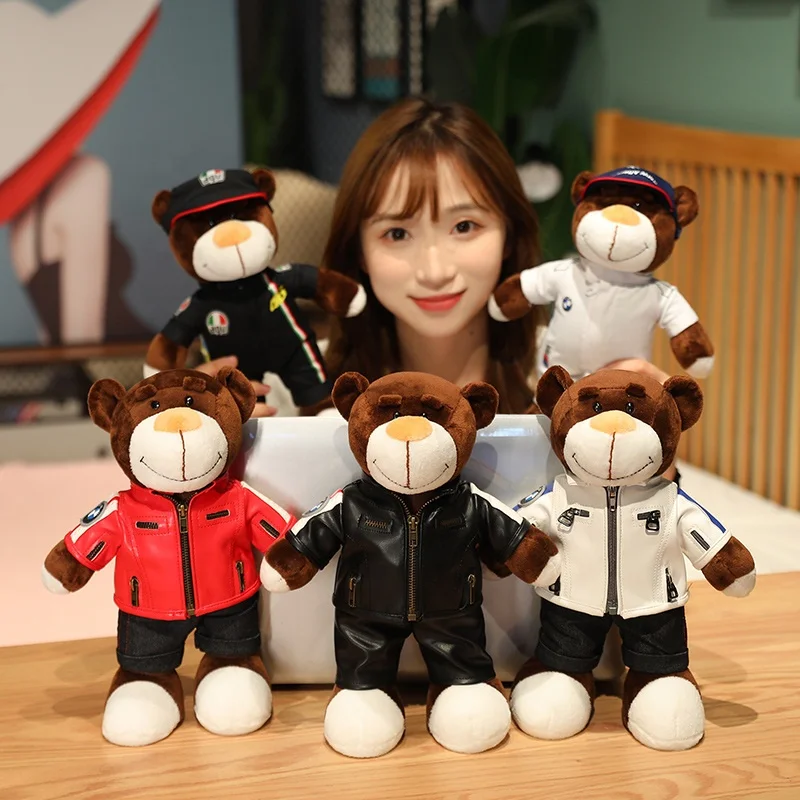 Creative Motorcycle Teddy Bear Plush Toys Stuffed Bear with Helmet Jacket Clothes Bear Plush Dolls Boys Gift Present