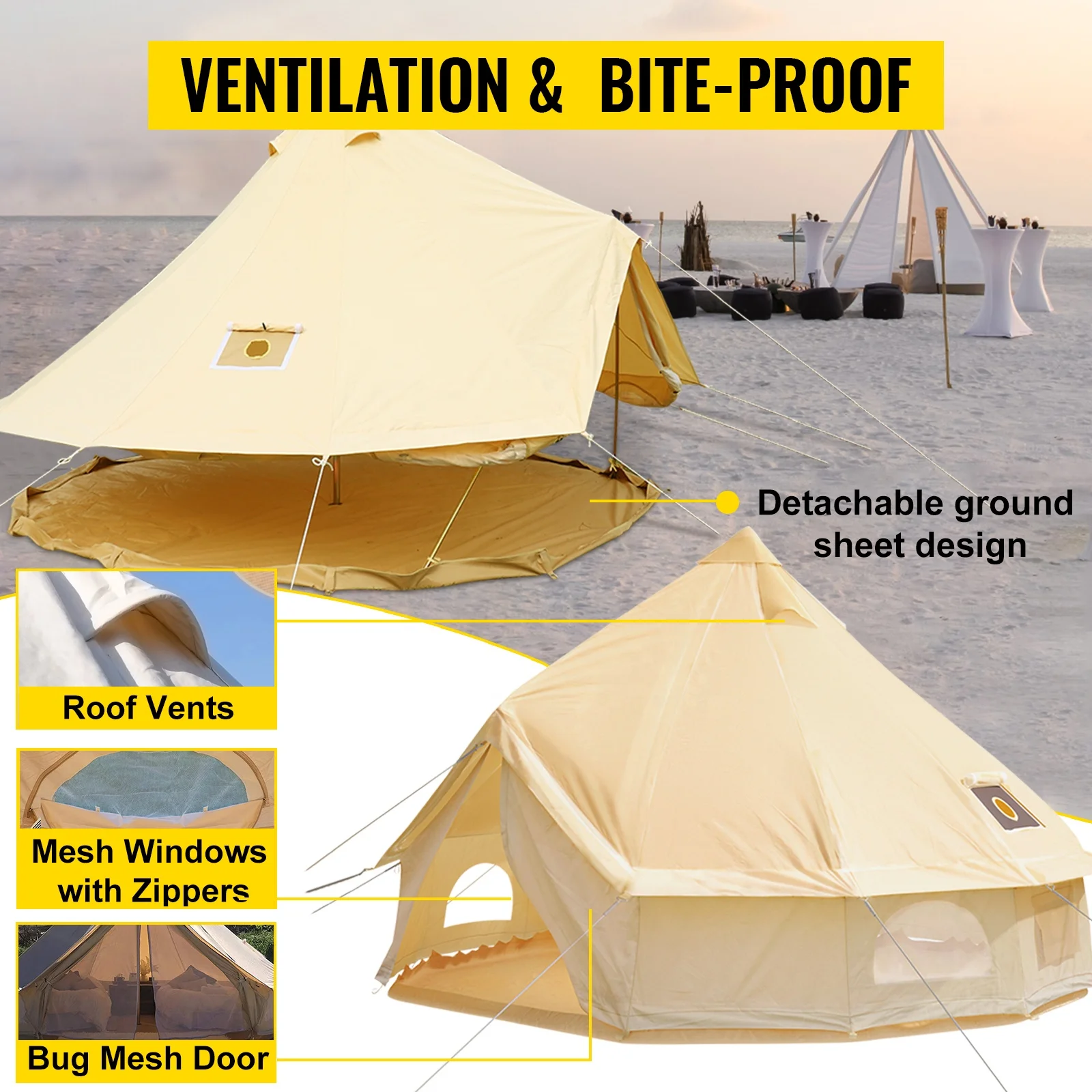 Cotton Canvas Tent Bell 3M4M5M Tent Yurt Removable Floor Glamping Mildew Proof Anti-Mosquito Waterproof Factory Spot Support