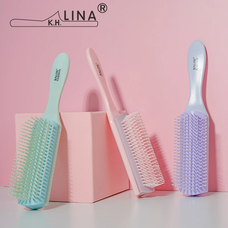 Custom Logo Salon Styling Curling Detangling Purple Combs Detachable Handle Denman Non Silp Hair Brush