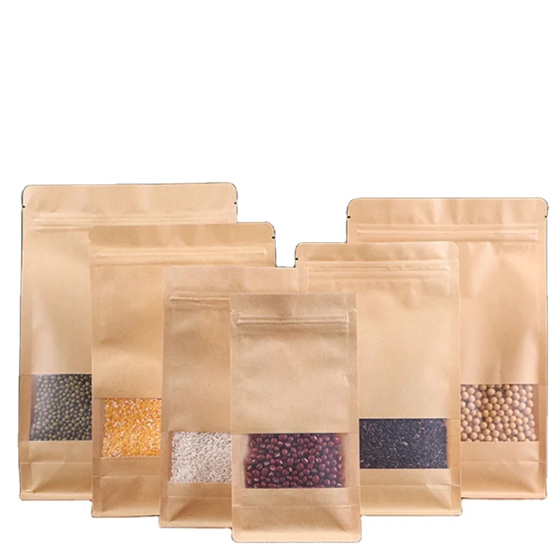 Kraft Paper Stand up Zip lock Food Grade Packaging Paper Bags Brown Kraft Paper Bag