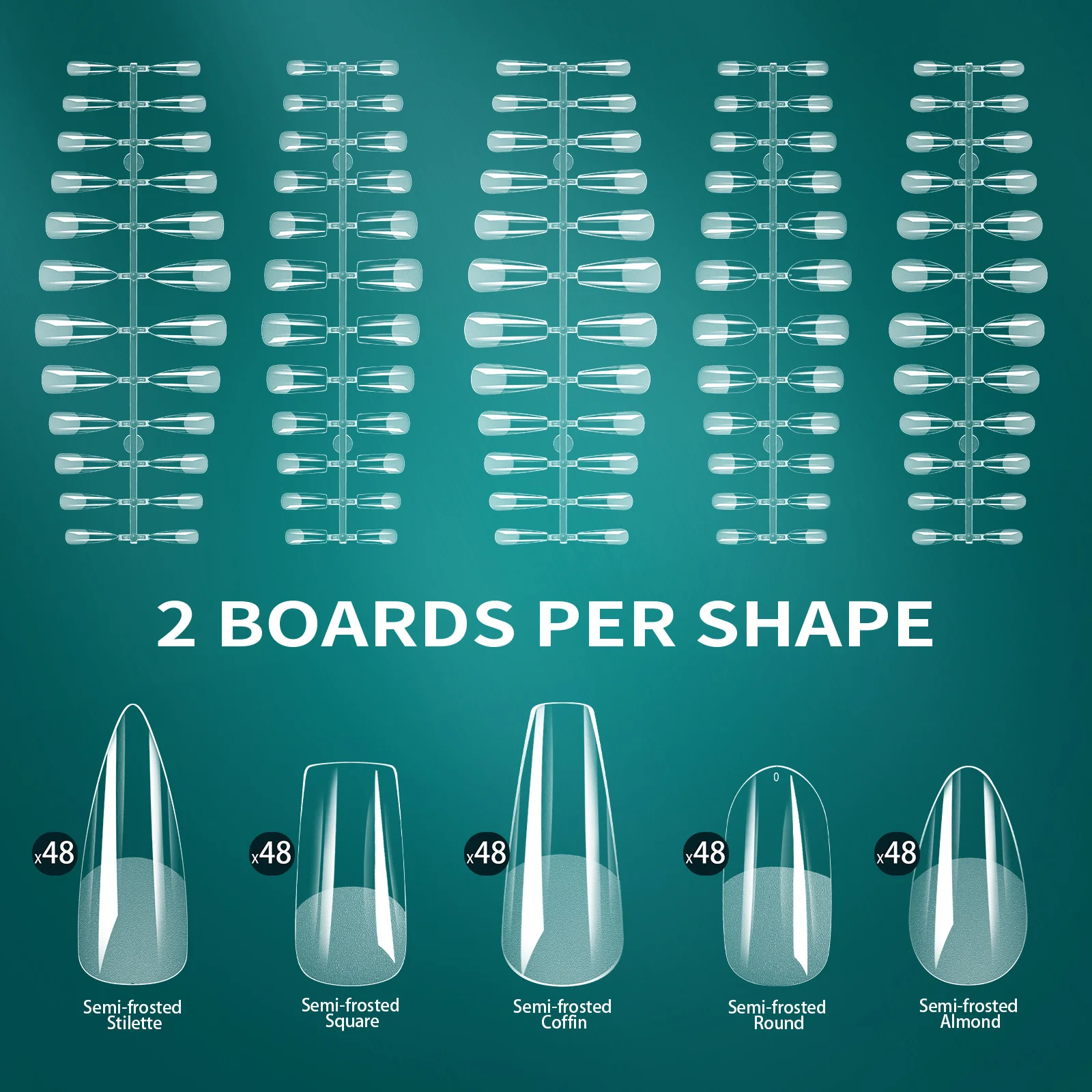 OEM ODM 5 in 1/ 240PCS Wholesale press on nail Clear Curve Medium Almond Coffin Half Full Cover 12 Sizes Soft Gel Nail Tips