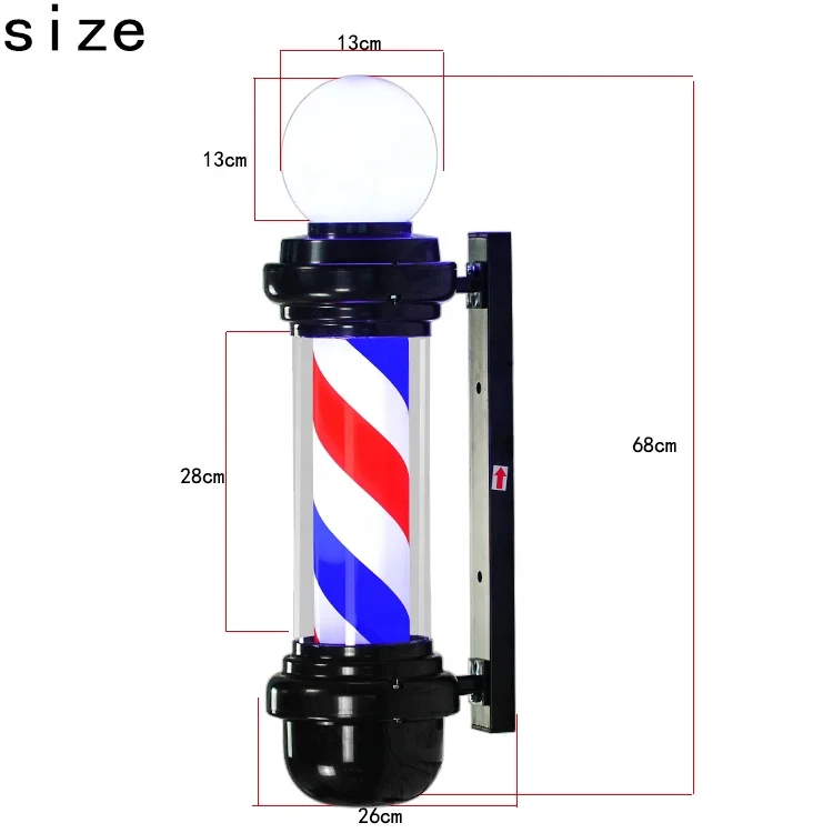 Sturdy waterproof gold barber pole rotatable led barber shop pole light