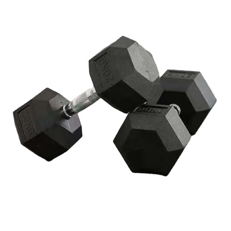 Fitness Gym Hexagonales 20 kg 2.5kg 45 lb Rubber Coated Weights Hex Dumbells Dumbbells Set