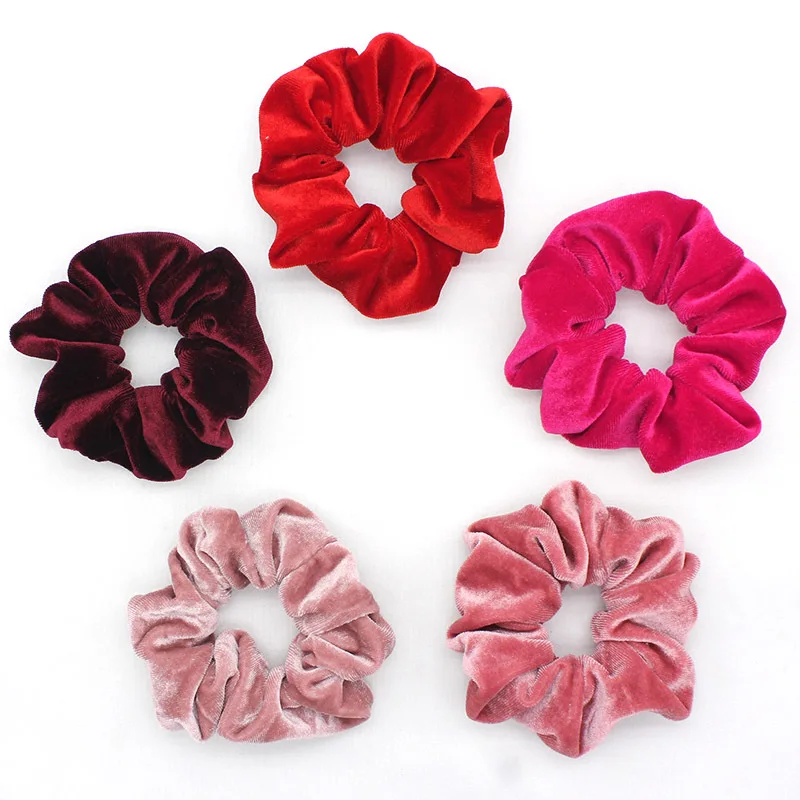 Colors Wholesale Fashion Women Hair Accessories Fabric Solid Colors Elastic Hair Ties Velvet Scrunchies