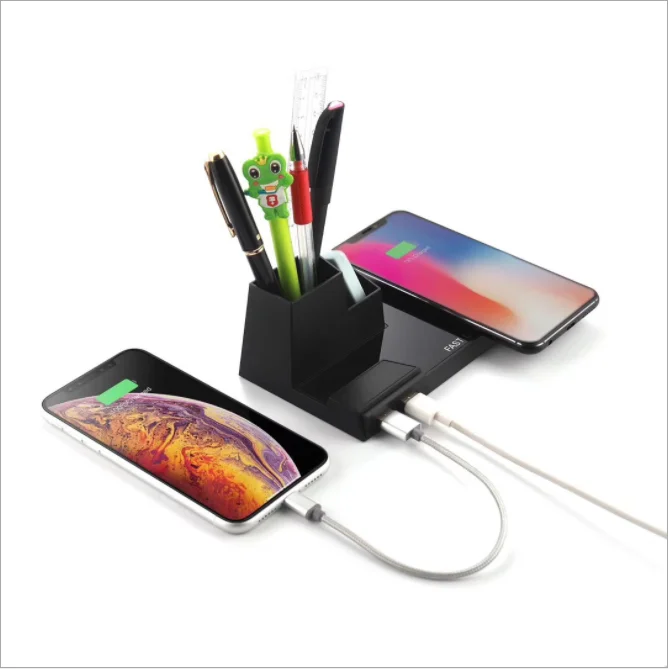 
Multi function Wireless Charger with Pen Holder Phone Holder Dual USB Port 4 in 1 Wireless Phone Charger  (1600139905890)