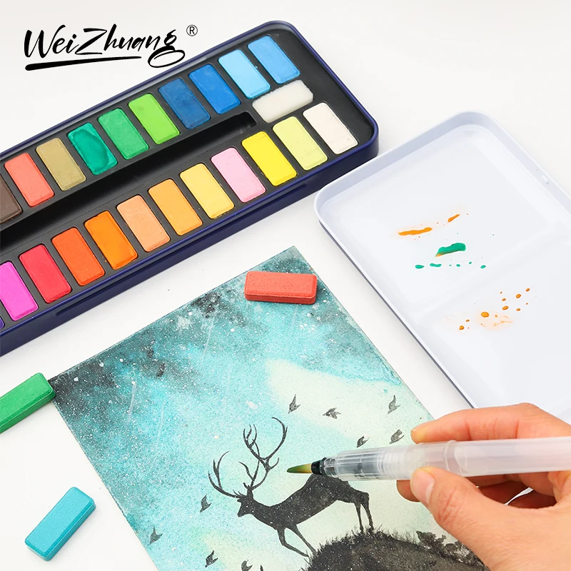Factory Supply High Quality Wholesale 12/18/24 colors Solid Watercolor Painting Set For Kids Non-toxic Watercolor