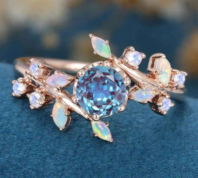 Round Shape Lab Alexandrite Jewelry Hot Sale Lab Alexandrite Ring 925 Sterling Silver Opal Ring Lab Alexandrite Ring