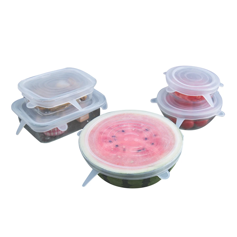 6 Pcs Kitchen High Elastic Adaptable Lid  Stretch Seal Lids For Fruits Meat And Vegetables Silicone Cover