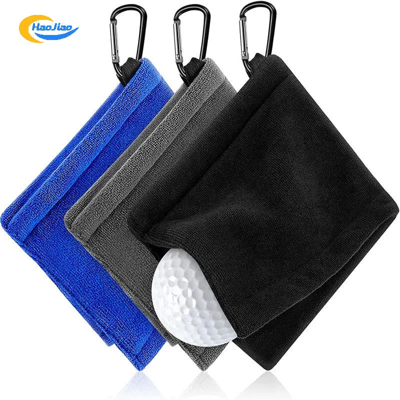 Golf Cart Wipe Cleaner Microfiber Water Absorption Clean Golf Club Head Square Golf Balls Cleaning Towel with Carabiner Hook